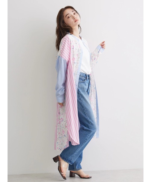 AMERICAN HOLIC（アメリカンホリック）の「Flower　×　Stripeシャツチュニック（チュニック・レディース・ピンク/イエロー・M/L）」の4枚目の写真