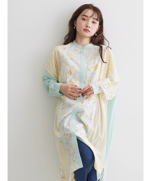 AMERICAN HOLIC（アメリカンホリック）の「Flower　×　Stripeシャツチュニック（チュニック・レディース・ピンク/イエロー・M/L）」の6枚目の写真