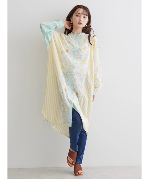 AMERICAN HOLIC（アメリカンホリック）の「Flower　×　Stripeシャツチュニック（チュニック・レディース・ピンク/イエロー・M/L）」の7枚目の写真