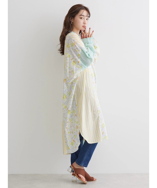 AMERICAN HOLIC（アメリカンホリック）の「Flower　×　Stripeシャツチュニック（チュニック・レディース・ピンク/イエロー・M/L）」の9枚目の写真