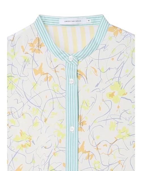 AMERICAN HOLIC（アメリカンホリック）の「Flower　×　Stripeシャツチュニック（チュニック・レディース・ピンク/イエロー・M/L）」の12枚目の写真