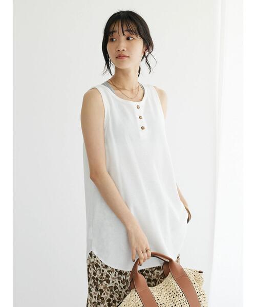 CRAFT STANDARD BOUTIQUE(クラフトスタンダードブティック)の「ワッフル2WAYタンクトップ(Tシャツ/カットソー・レディース・ブラック/ナチュラル/オフホワイト/ベージュ/グリーン・FREE)」の7枚目の写真