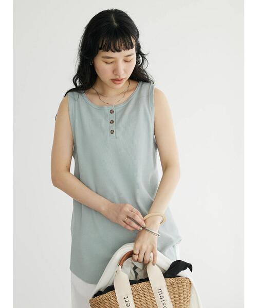 CRAFT STANDARD BOUTIQUE(クラフトスタンダードブティック)の「ワッフル2WAYタンクトップ(Tシャツ/カットソー・レディース・ブラック/ナチュラル/オフホワイト/ベージュ/グリーン・FREE)」の11枚目の写真