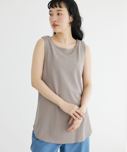 CRAFT STANDARD BOUTIQUE(クラフトスタンダードブティック)の「ワッフル2WAYタンクトップ(Tシャツ/カットソー・レディース・ブラック/ナチュラル/オフホワイト/ベージュ/グリーン・FREE)」の1枚目の写真