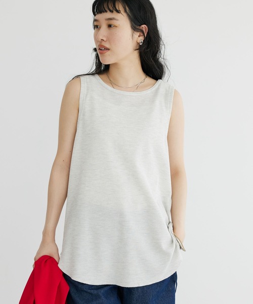 CRAFT STANDARD BOUTIQUE(クラフトスタンダードブティック)の「ワッフル2WAYタンクトップ(Tシャツ/カットソー・レディース・ブラック/ナチュラル/オフホワイト/ベージュ/グリーン・FREE)」の5枚目の写真