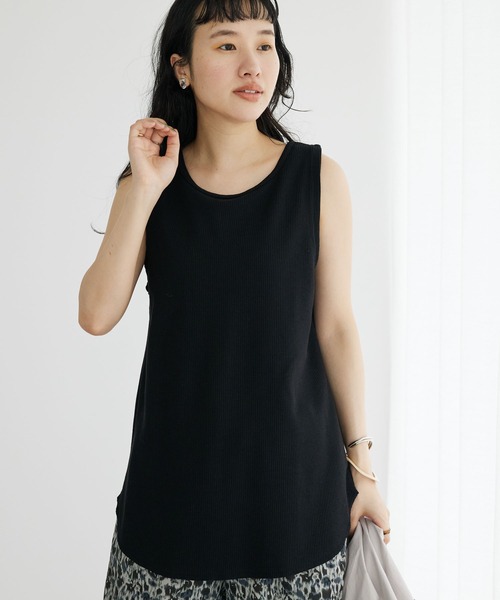 CRAFT STANDARD BOUTIQUE(クラフトスタンダードブティック)の「ワッフル2WAYタンクトップ(Tシャツ/カットソー・レディース・ブラック/ナチュラル/オフホワイト/ベージュ/グリーン・FREE)」の4枚目の写真