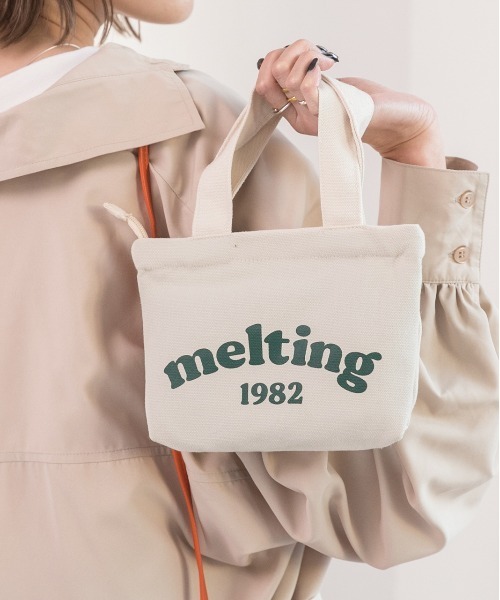 セール】アソートデザイン ファスナー付き ロゴキャンバスミニバッグ