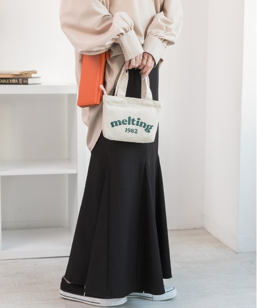 セール】アソートデザイン ファスナー付き ロゴキャンバスミニバッグ