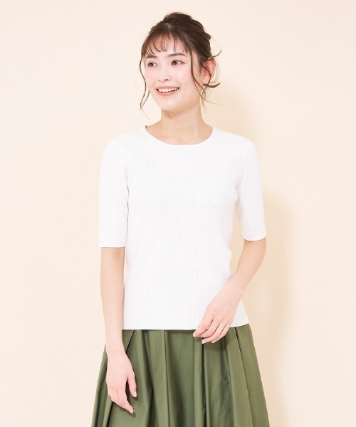 en recre（アンレクレ）の「【BEATRICE】五分袖リブニット（ニット/セーター・レディース・Beige/オフホワイト/ブラック・2）」の8枚目の写真