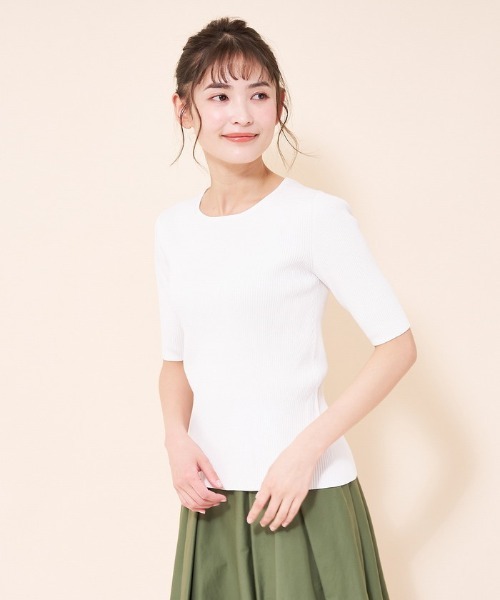 en recre（アンレクレ）の「【BEATRICE】五分袖リブニット（ニット/セーター・レディース・Beige/オフホワイト/ブラック・2）」の11枚目の写真
