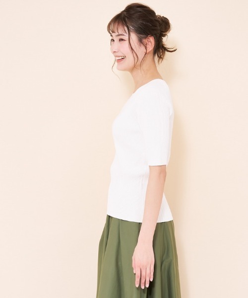 en recre（アンレクレ）の「【BEATRICE】五分袖リブニット（ニット/セーター・レディース・Beige/オフホワイト/ブラック・2）」の18枚目の写真