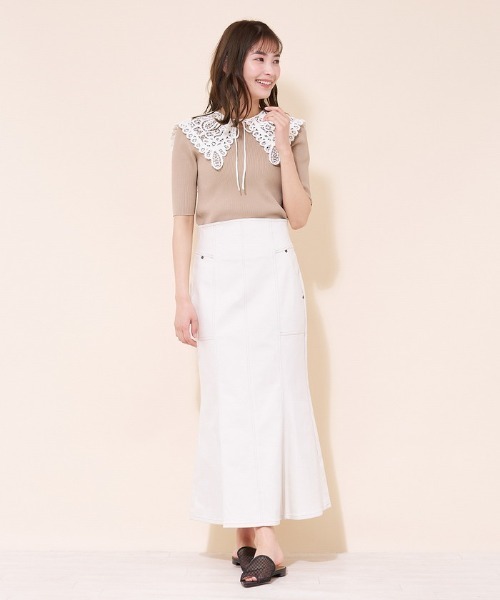 en recre（アンレクレ）の「【BEATRICE】五分袖リブニット（ニット/セーター・レディース・Beige/オフホワイト/ブラック・2）」の13枚目の写真
