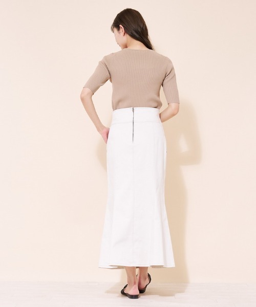 en recre（アンレクレ）の「【BEATRICE】五分袖リブニット（ニット/セーター・レディース・Beige/オフホワイト/ブラック・2）」の10枚目の写真