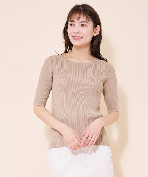 en recre（アンレクレ）の「【BEATRICE】五分袖リブニット（ニット/セーター・レディース・Beige/オフホワイト/ブラック・2）」の12枚目の写真