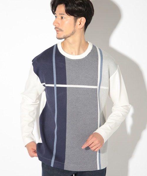セール】チェック柄パッチワークスエット（Tシャツ/カットソー