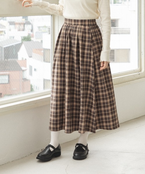 pairmanon(ペアマノン)の「【ママサイズ】総柄 チェック柄 ロングスカート(スカート・レディース・ブラウン系その他/グレー系その他/ブルー系その他/ブラウン系その他2/グレー系その他5/ベージュ系その他/ブルー系その他2/ブルー系その他3・FREE)」の3枚目の写真