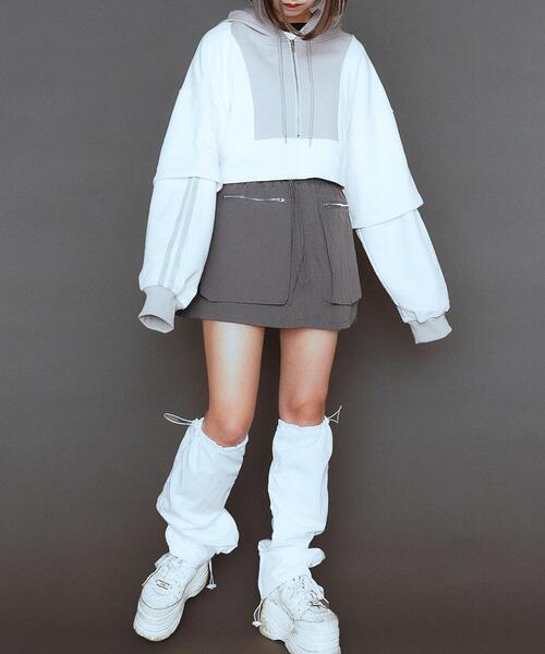 WEGO(ウィゴー)の「WEGO/【一部店限定】レイヤードクロップドパーカー(パーカー・レディース・ホワイト/ブラック・FREE)」の5枚目の写真
