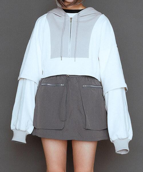WEGO(ウィゴー)の「WEGO/【一部店限定】レイヤードクロップドパーカー(パーカー・レディース・ホワイト/ブラック・FREE)」の10枚目の写真