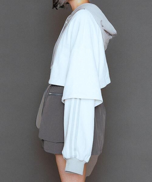 WEGO(ウィゴー)の「WEGO/【一部店限定】レイヤードクロップドパーカー(パーカー・レディース・ホワイト/ブラック・FREE)」の11枚目の写真