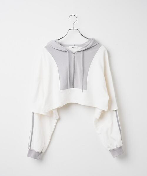 WEGO(ウィゴー)の「WEGO/【一部店限定】レイヤードクロップドパーカー(パーカー・レディース・ホワイト/ブラック・FREE)」の13枚目の写真