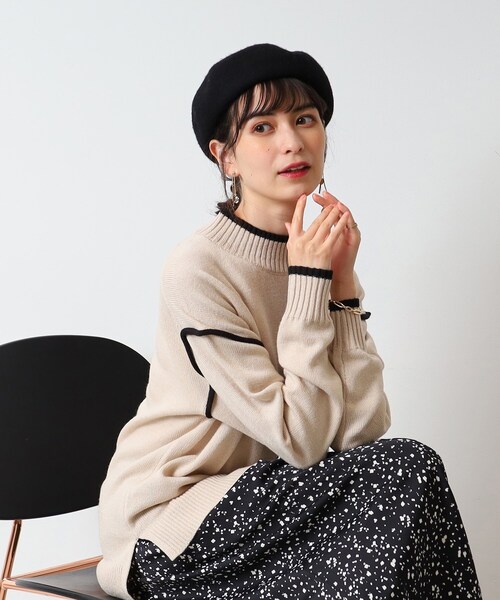 DRESKIP（ドレスキップ）の「◆【洗える/体型カバー】大人カジュアル 配色 モックネックニット（ニット/セーター・レディース・ブラック/オレンジ/サンドベージュ/ブルー・03/02/04）」の3枚目の写真