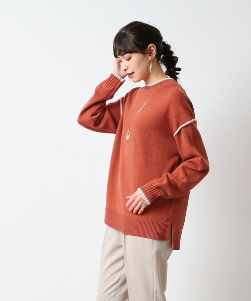 DRESKIP（ドレスキップ）の「◆【洗える/体型カバー】大人カジュアル 配色 モックネックニット（ニット/セーター・レディース・ブラック/オレンジ/サンドベージュ/ブルー・03/02/04）」の5枚目の写真