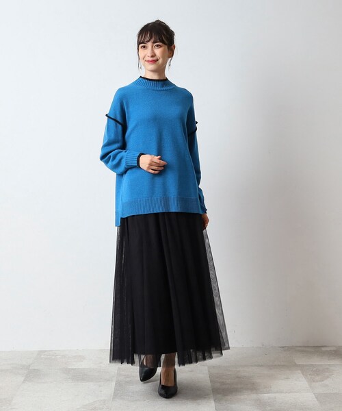 DRESKIP（ドレスキップ）の「◆【洗える/体型カバー】大人カジュアル 配色 モックネックニット（ニット/セーター・レディース・ブラック/オレンジ/サンドベージュ/ブルー・03/02/04）」の8枚目の写真