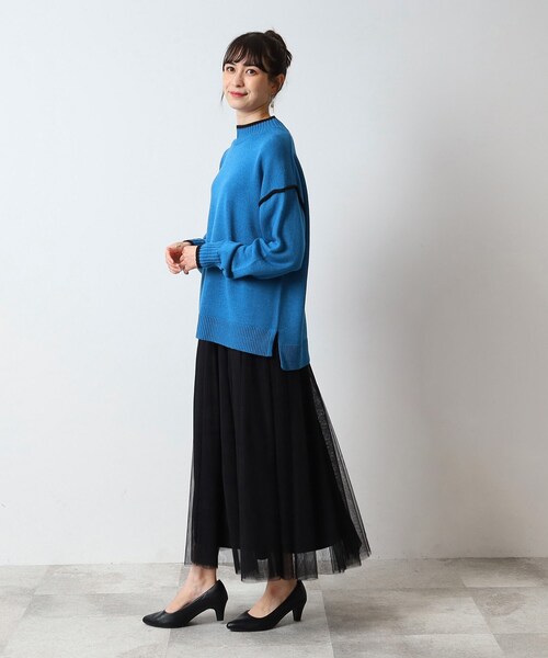 DRESKIP（ドレスキップ）の「◆【洗える/体型カバー】大人カジュアル 配色 モックネックニット（ニット/セーター・レディース・ブラック/オレンジ/サンドベージュ/ブルー・03/02/04）」の9枚目の写真