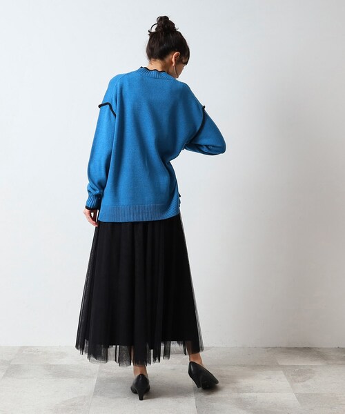 DRESKIP（ドレスキップ）の「◆【洗える/体型カバー】大人カジュアル 配色 モックネックニット（ニット/セーター・レディース・ブラック/オレンジ/サンドベージュ/ブルー・03/02/04）」の10枚目の写真