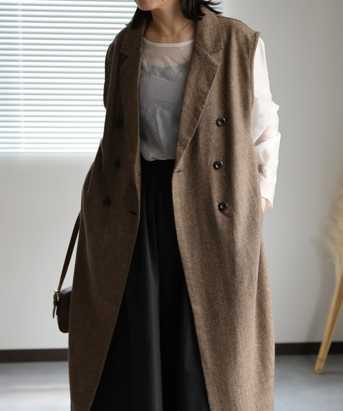 ap retro（アプレトロ）の「ダブルロングツイードジレ（トレンチコート・レディース・ブラウン/チャコールグレー/アイボリー・FREE）」の21枚目の写真