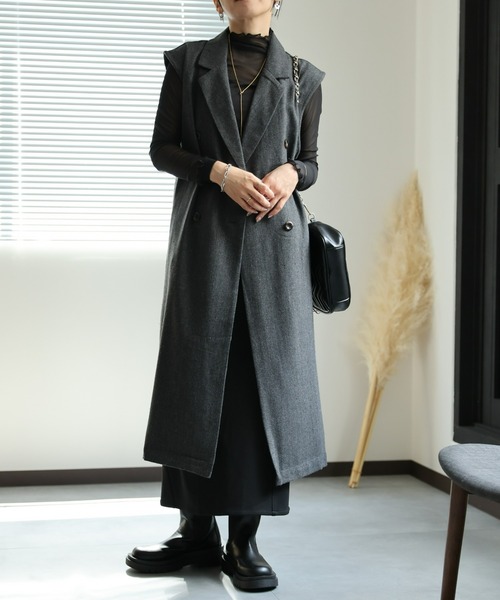 ap retro（アプレトロ）の「ダブルロングツイードジレ（トレンチコート・レディース・ブラウン/チャコールグレー/アイボリー・FREE）」の7枚目の写真