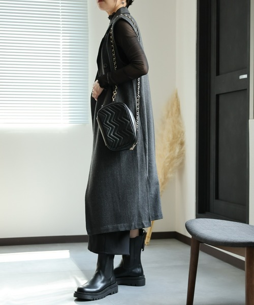 ap retro（アプレトロ）の「ダブルロングツイードジレ（トレンチコート・レディース・ブラウン/チャコールグレー/アイボリー・FREE）」の9枚目の写真