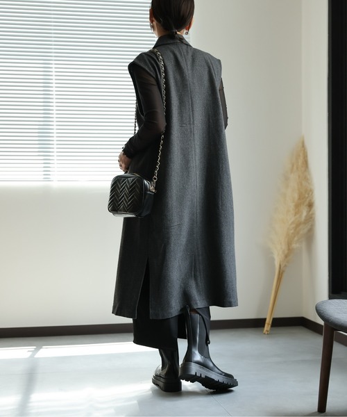 ap retro（アプレトロ）の「ダブルロングツイードジレ（トレンチコート・レディース・ブラウン/チャコールグレー/アイボリー・FREE）」の11枚目の写真