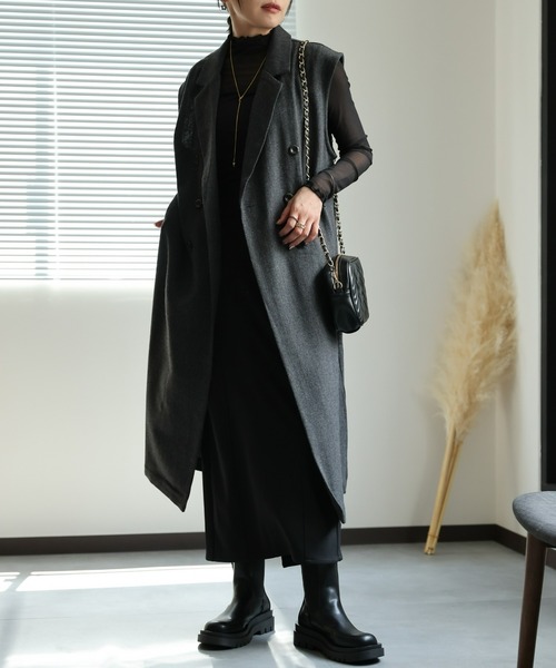 ap retro（アプレトロ）の「ダブルロングツイードジレ（トレンチコート・レディース・ブラウン/チャコールグレー/アイボリー・FREE）」の16枚目の写真