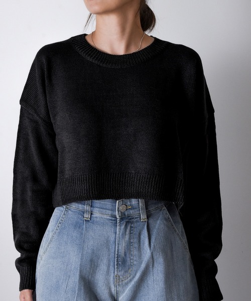 【セール】Z-2-SP 8D1 ショート丈 ボートネック クルーネック ニット ボリュームスリーブ シンプル 定番 ニット クロップド丈（ニット/セーター）｜CALIFORNIA OUTFITTERS（カリフォルニア アウトフィッターズ）