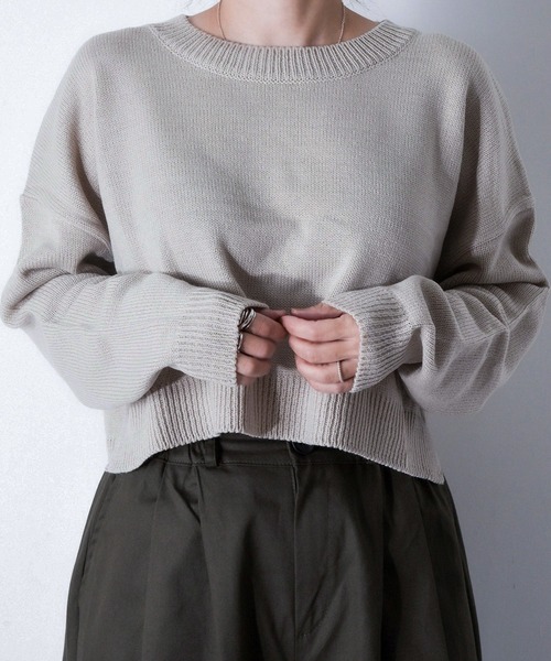 【セール】Z-2-SP 8D1 ショート丈 ボートネック クルーネック ニット ボリュームスリーブ シンプル 定番 ニット クロップド丈（ニット/セーター）｜CALIFORNIA OUTFITTERS（カリフォルニア アウトフィッターズ）