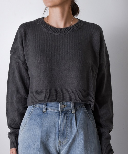 【セール】Z-2-SP 8D1 ショート丈 ボートネック クルーネック ニット ボリュームスリーブ シンプル 定番 ニット クロップド丈（ニット/セーター）｜CALIFORNIA OUTFITTERS（カリフォルニア アウトフィッターズ）