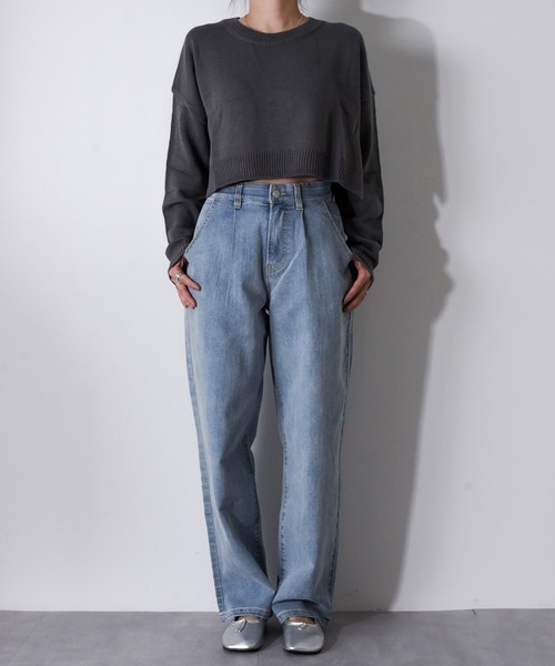 【セール】Z-2-SP 8D1 ショート丈 ボートネック クルーネック ニット ボリュームスリーブ シンプル 定番 ニット クロップド丈（ニット/セーター）｜CALIFORNIA OUTFITTERS（カリフォルニア アウトフィッターズ）