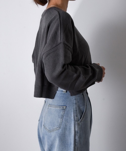 【セール】Z-2-SP 8D1 ショート丈 ボートネック クルーネック ニット ボリュームスリーブ シンプル 定番 ニット クロップド丈（ニット/セーター）｜CALIFORNIA OUTFITTERS（カリフォルニア アウトフィッターズ）