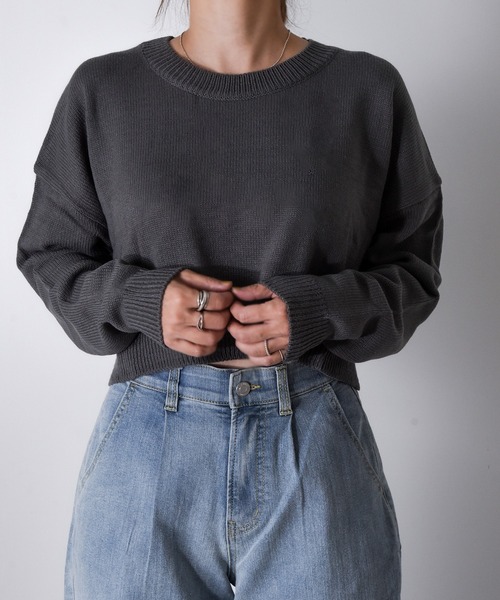 【セール】Z-2-SP 8D1 ショート丈 ボートネック クルーネック ニット ボリュームスリーブ シンプル 定番 ニット クロップド丈（ニット/セーター）｜CALIFORNIA OUTFITTERS（カリフォルニア アウトフィッターズ）