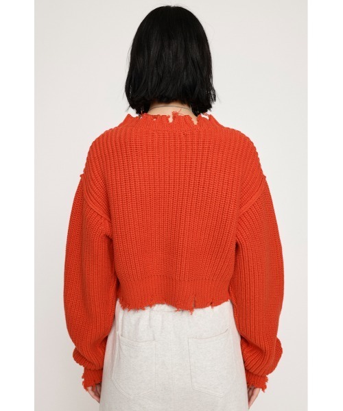 セール】DAMAGE CROPPED KNIT TOPS ダメージ クロップド ニット