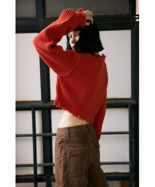 セール】DAMAGE CROPPED KNIT TOPS ダメージ クロップド ニット
