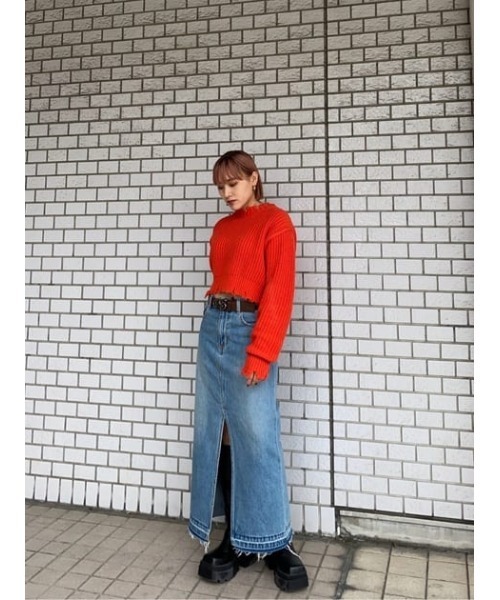 セール】DAMAGE CROPPED KNIT TOPS ダメージ クロップド ニット