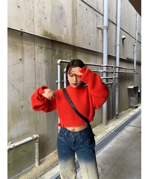 セール】DAMAGE CROPPED KNIT TOPS ダメージ クロップド ニット