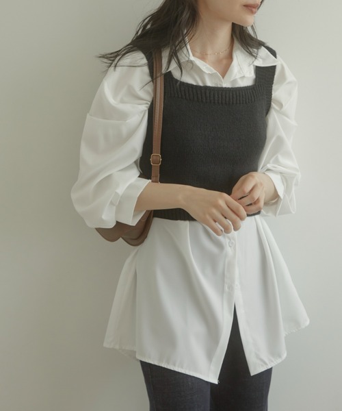 ACYM(アシーム)の「Mini knit ビスチェ(タンクトップ・レディース・ブラック/ホワイト・FREE)」の7枚目の写真
