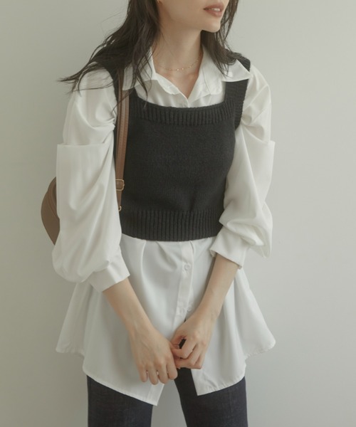 ACYM(アシーム)の「Mini knit ビスチェ(タンクトップ・レディース・ブラック/ホワイト・FREE)」の8枚目の写真