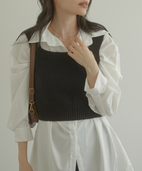 ACYM(アシーム)の「Mini knit ビスチェ(タンクトップ・レディース・ブラック/ホワイト・FREE)」の9枚目の写真