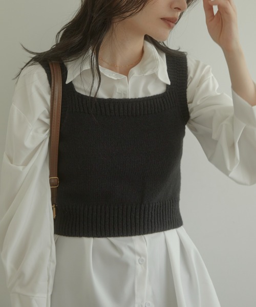 ACYM(アシーム)の「Mini knit ビスチェ(タンクトップ・レディース・ブラック/ホワイト・FREE)」の14枚目の写真