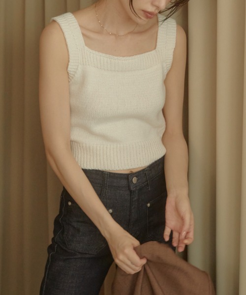 ACYM(アシーム)の「Mini knit ビスチェ(タンクトップ・レディース・ブラック/ホワイト・FREE)」の10枚目の写真