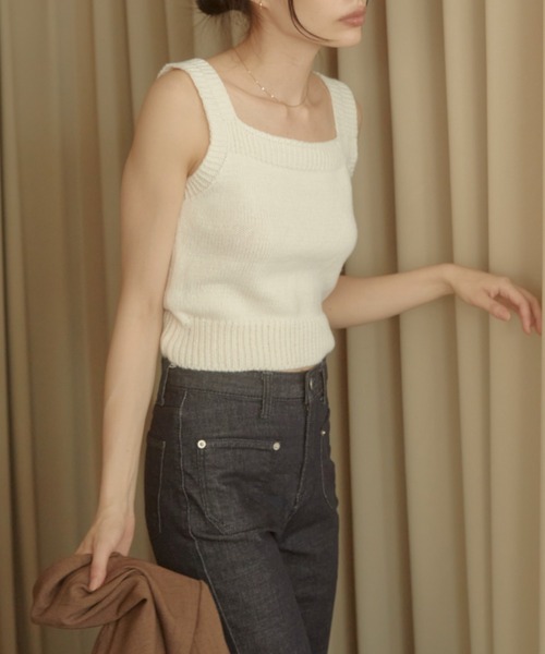 ACYM(アシーム)の「Mini knit ビスチェ(タンクトップ・レディース・ブラック/ホワイト・FREE)」の16枚目の写真